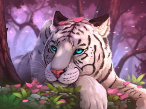 ホワイトタイガーの花絵の壁紙 — トラ 壁紙