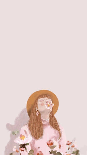 ピンクの美的少女の絵画の壁紙