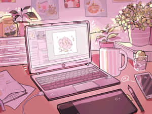 ピンクのアニメ風美しい風景の画像 — ピンクの美的 壁紙