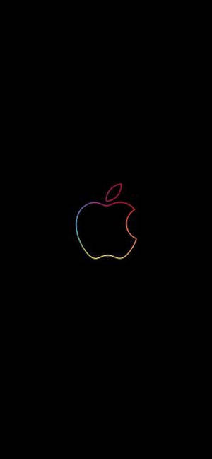 黒いiPhone XR壁紙に虹色の縁取りが施されたAppleロゴ — iPhone 13 Mini 壁紙