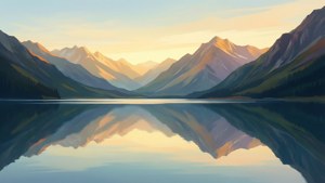 夕焼けの柔らかなパステルカラーが映る、静かな山の湖。 — 美的なアートGIF 壁紙