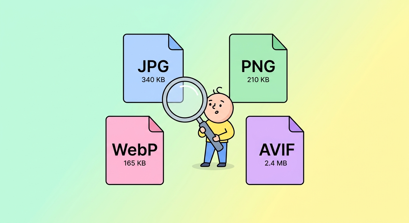 画像フォーマット早見表 — JPG vs PNG vs WebP vs AVIF